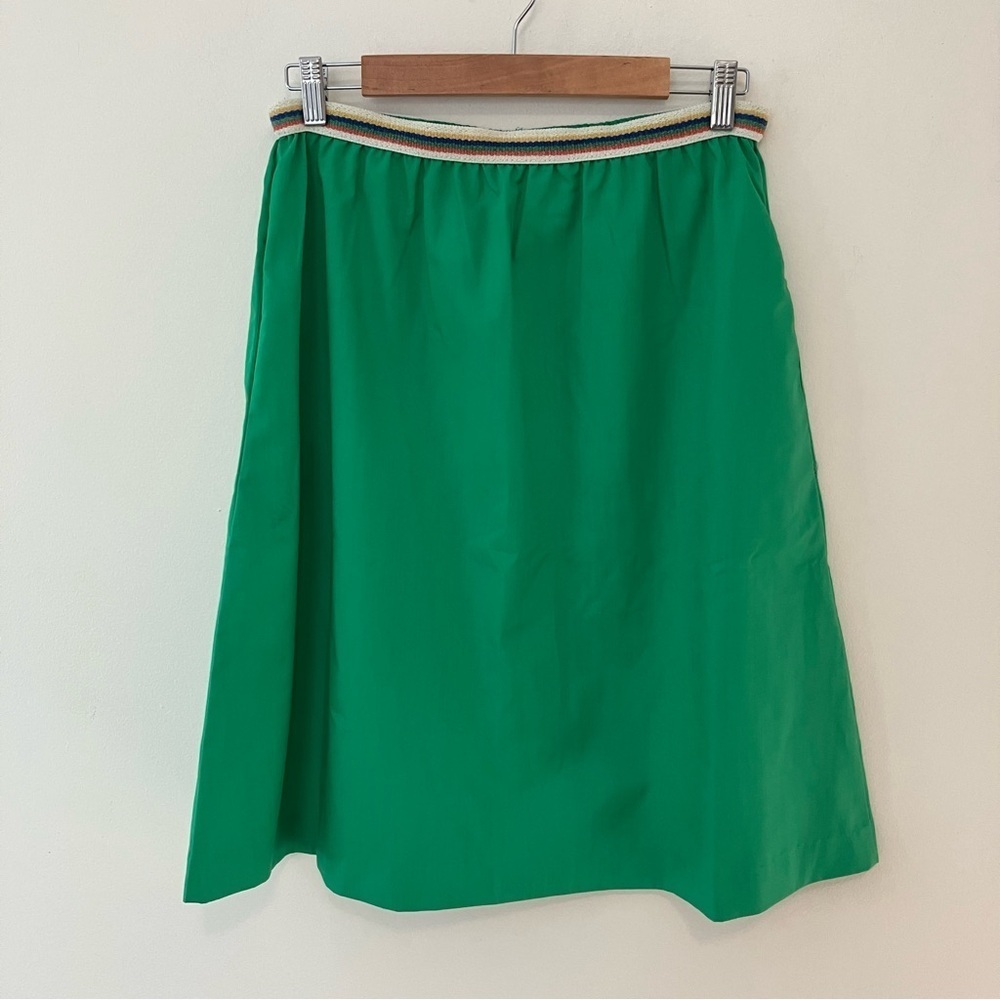 VTG Women’s Green Tennis Midi A-Line Skirt Elastic Ribbon Waist Cotton Preppy Sm